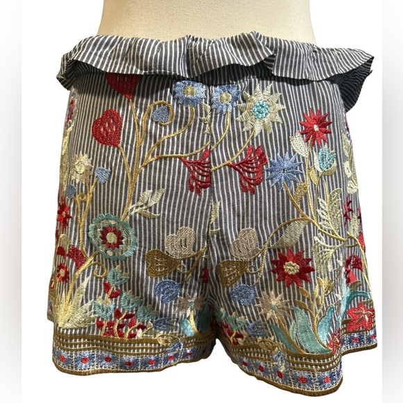 Hummingbird High Waist Embroidered Shorts - Red, Blue, Yellow - Picture 4 of 5
